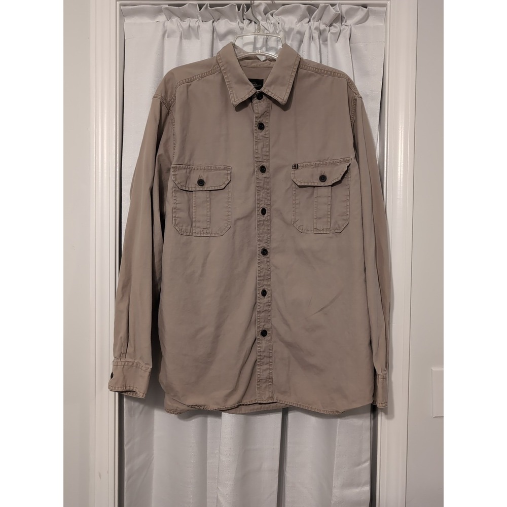 Eddie Bauer Men's Long Sleeve Cotton Button Down Pockets Tan Size XL